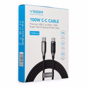 Кабель со светодиодным дисплеем, разъемы Type C – Type C, VEGER PD 5A 100W, CC1-XHJ, 1,5 м, черный