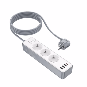 Borofone Удлинитель BAC9 — 3 розетки 240V + 3xUSB + Type C PD 20W, 2 метра — чёрный
