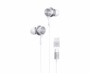 Maxell XC1 USB-C laidinės ausinės su USB-A adapteriu, baltos