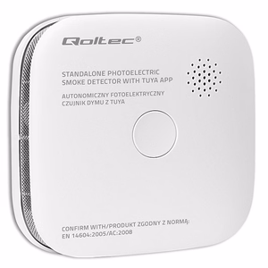 Qoltec 52579 Belaidis dūmų detektorius su baterija | Tuya | Wi-Fi | jutiklio tarnavimo laikas 10 metų | signalizacija 85dB | LED