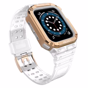 Protect Strap Ремешок для Apple Watch 42/44/45mm с бронированным чехлом - прозрачный, розовое золото