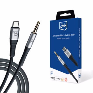 3mk USB-C to 3.5 mm AUX cable, 1 m – silver