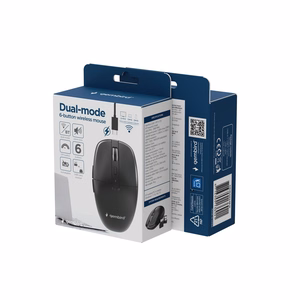 Gembird MUSW2-6B-01 Dviejų režimų belaidė pelė (2.4G + BT), 1600 DPI, 6 mygtukai, juoda