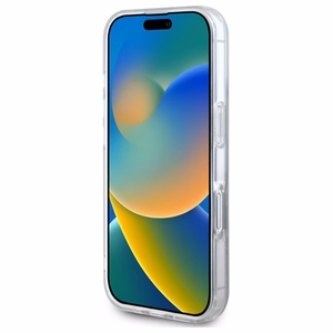 DKNY tekstūrinio rašto su juostele dėklas telefonui iPhone 16 - juodas