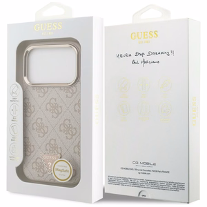Чехол Guess PU Leather 4G Strass Triangle Logo Gold Frame MagSafe для Apple iPhone 18 Pro, розовый