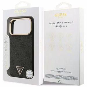 Guess чехол для iPhone 17 Pro Max совместимый с MagSafe GUHMP17XP4GTDGMK (4G PU W/ Triangle Logo) золотой чёрный
