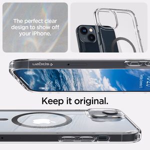 Spigen Ultra Hybrid magnetinis dėklas su MagSafe, skirtas iPhone 14 Plus – skaidriai pilkas