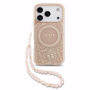 Dėklas Guess IML Flowers Allover Strap MagSafe Apple iPhone 18 Pro rožinis