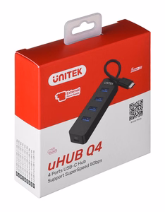 UNITEK Šakotuvas USB-C 4XUSB-A 3.1, aktyvus, 10 W, H1117B