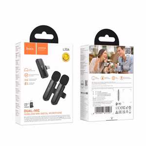 Belaidžių mikrofonų rinkinys Hoco L20A USB-C/Lightning juodas