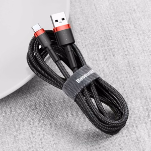 Baseus Cafule Cable patvarus nailoninis kabelis USB / USB-C QC3.0 2A 3M juodas-raudonas (CATKLF-U91)