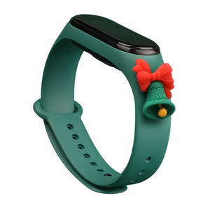 Dirželis Xmas Xiaomi Mi Band 3 / 4 Kalėdinis silikoninis dirželis apyrankė su varpeliu - tamsiai žalia