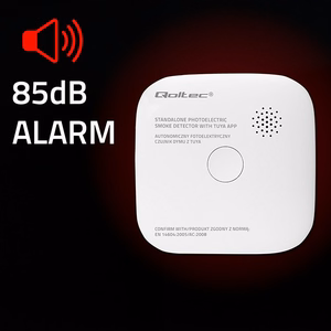 Qoltec 52579 Belaidis dūmų detektorius su baterija | Tuya | Wi-Fi | jutiklio tarnavimo laikas 10 metų | signalizacija 85dB | LED