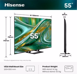 Hisense 55E89S televizorius 139,7 cm (55") 4K Ultra HD Smart TV „Wi-Fi“ Pilka 400 cd/m²