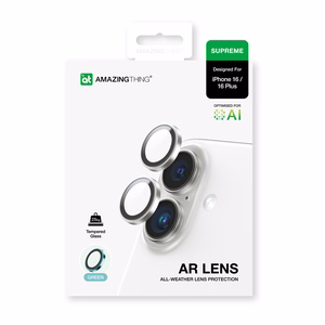 AmazingThing AR Aluminum 2 Lens Glass with Camera Lens Frame for iPhone 16 / 16 Plus - Green