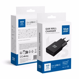 Blue Star Slim GaN TFK-SC-30WCC 30W 2x USB-C QC 4.0 / PD 3A įkroviklis, juodas