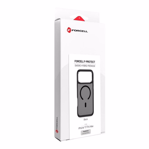 Dėklas iPhone 17 Pro Max / 18 Pro Max (žemas kameros kraštas) Forcell F-Protect Smoke Hybrid Premium suderinamas su MagSafe juodas