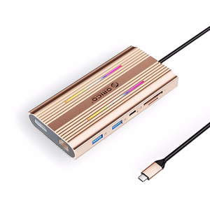 Orico XDR 12 viename RGB USB-C prijungimo stotelė USB-A USB-C 2x HDMI 4K 60Hz DisplayPort 4K 60Hz RJ45 Gigabit PD 100W SD ir microSD kortelių skaitytuvas - rožinis auksas