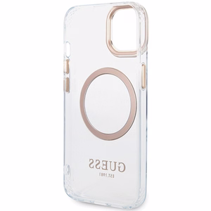 Guess metalinis kontūras Magnetinis dėklas iPhone 15 Plus / 14 Plus - auksinis