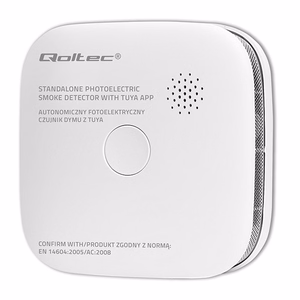 Qoltec 52579 Belaidis dūmų detektorius su baterija | Tuya | Wi-Fi | jutiklio tarnavimo laikas 10 metų | signalizacija 85dB | LED