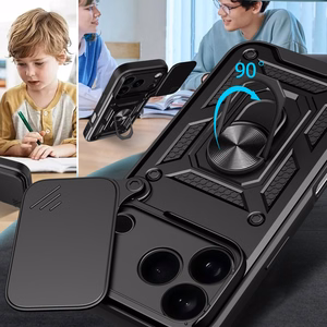 Hibridinis šarvuotas Camshield dėklas iPhone 17 Pro su stovu ir kameros dangteliu - juodas