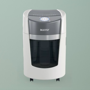 Leitz IQ OptiMax Small Office 350 dokumentų naikiklis Smulkinimas itin mažais gabalėliais 58 dB 22,3 cm Pilka, Balta
