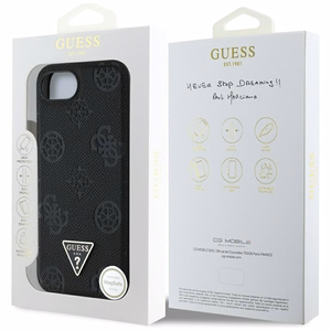 Guess Grained Hot Stamp Peony Triangle Logo Magnetinis dėklas telefonui iPhone 16e - juodas