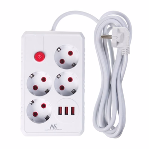 Maclean power strip, 4-socket extension cable + 3xUSB, 110-240V AC 50/60Hz, 2.1A max 2500W, 3m, white, MCE393 W