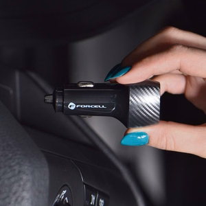FORCELL F-ENERGY Carbon CC50-2A automobilinis įkroviklis 2 x USB A QC3.0 3A 36W juodas