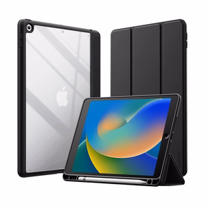 Чехол-книжка Crong PrimeFolio для iPad 10.2" (2019–2021), с подставкой и держателем Apple Pencil, чёрный и прозрачный