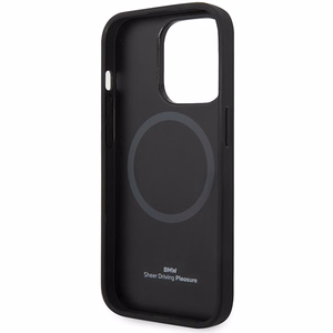 Dėklas telefonui BMW BMHMP14XSLLNA iPhone 14 Pro Max 6.7 - mėlynas odinis karšto štampavimo MagSafe
