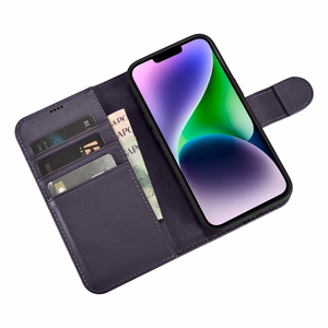 iCarer Dėklas telefonui 2in1 odinis flip dėklas su dangteliu Anti-RFID violetinis iPhone 14 (WMI14220725-DP)