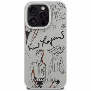 Karl Lagerfeld Grained Pattern & Logo MagSafe Dėklas for iPhone 16 Pro - pilkas