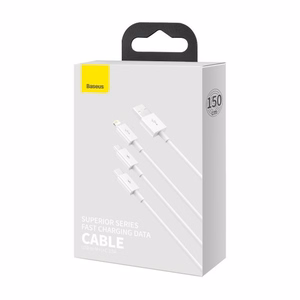 USB кабель 3в1 Baseus Superior Series, USB на micro USB / USB-C / Lightning, 3.5A, 1.5м (белый)