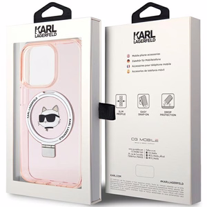 Karl Lagerfeld KLHMP15XHMRSCHP iPhone 15 Pro Max 6.7" rožinis kietas dėklas su stovu Choupette Head MagSafe