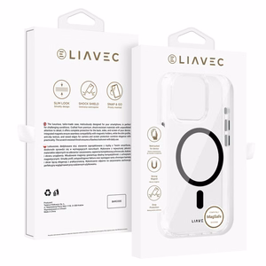 Liavec Blizgus Magnetinis Skaidrus dėklas telefonui Iphone 15 Pro Max juoda