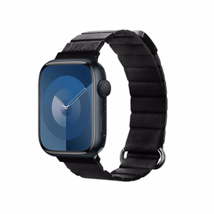 Магнитный ремешок Crong Eclipse из экокожи для Apple Watch 44 / 45 / 46 / 49 мм, чёрный