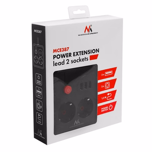 Maclean elektros paskirstytuvas, prailginimo laidas su 2 lizdais + 3xUSB, 110–240 V kintama srovė, 50/60 Hz, 2,1 A, maks. 2500 W, 1,5 m, juodas, MCE387 B