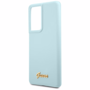 Dėklas telefonui Guess GUHCS21LLSLMGLB S21 Ultra G998 mėlynas/mėlynas kietasis dėklas Silikon Script Metal Logo