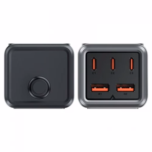 Acefast Z2 GaN 75W PD stalinio tipo įkroviklis 3x USB-C 2x USB-A - juodas ir pilkas