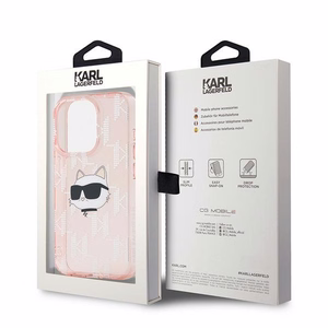 Karl Lagerfeld IML Choupette galvos ir monogramos dėklas iPhone 15 Pro Max - rožinė