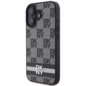 DKNY patikrinto rašto ir spausdintų dryžių dėklas telefonui iPhone 16 - juodas
