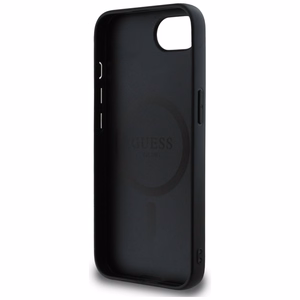 Guess Grained Hot Stamp Peony Triangle Logo Magnetinis dėklas telefonui iPhone 16e - juodas