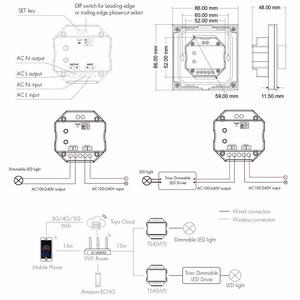 TS-K(WT) sieninis TRIAC valdiklis, 1 spalvos, Wi-Fi, Tuya