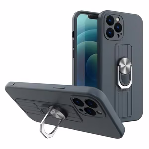 Dėklas (m) silikoninis su pirštų laikikliu ir stovu Xiaomi Redmi Note 10 / Redmi Note 10S - tamsiai mėlynas
