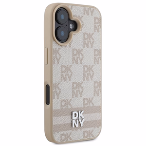 DKNY patikrinto rašto ir spausdintų dryžių dėklas telefonui iPhone 16 - rožinis