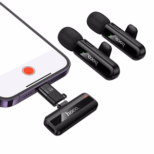 Belaidžių mikrofonų rinkinys Hoco L20A USB-C/Lightning juodas