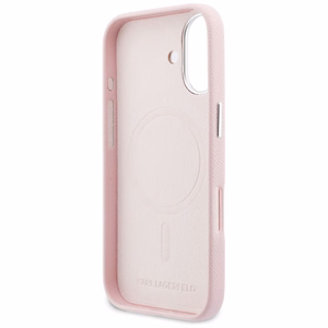 Karl Lagerfeld Karl & Choupette Head Pins Saffiano MagSafe Dėklas for iPhone 17 - rožinis