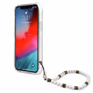 Guess GUHCP12LKPSWH iPhone 12 Pro Max 6,7 skaidrus kietas dėklas balta perlų kolekcija