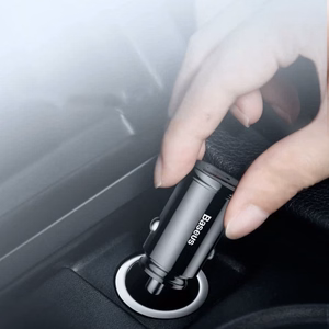 Baseus Circular Plastic QC 3.0 PD automobilinis įkroviklis 1x USB-C - USB jungtis 30W juodas